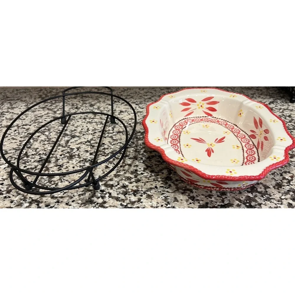 New Temp-tations Old World Red Oval Baking Dish 1.5 qt Casserole Dish W/Rack 13